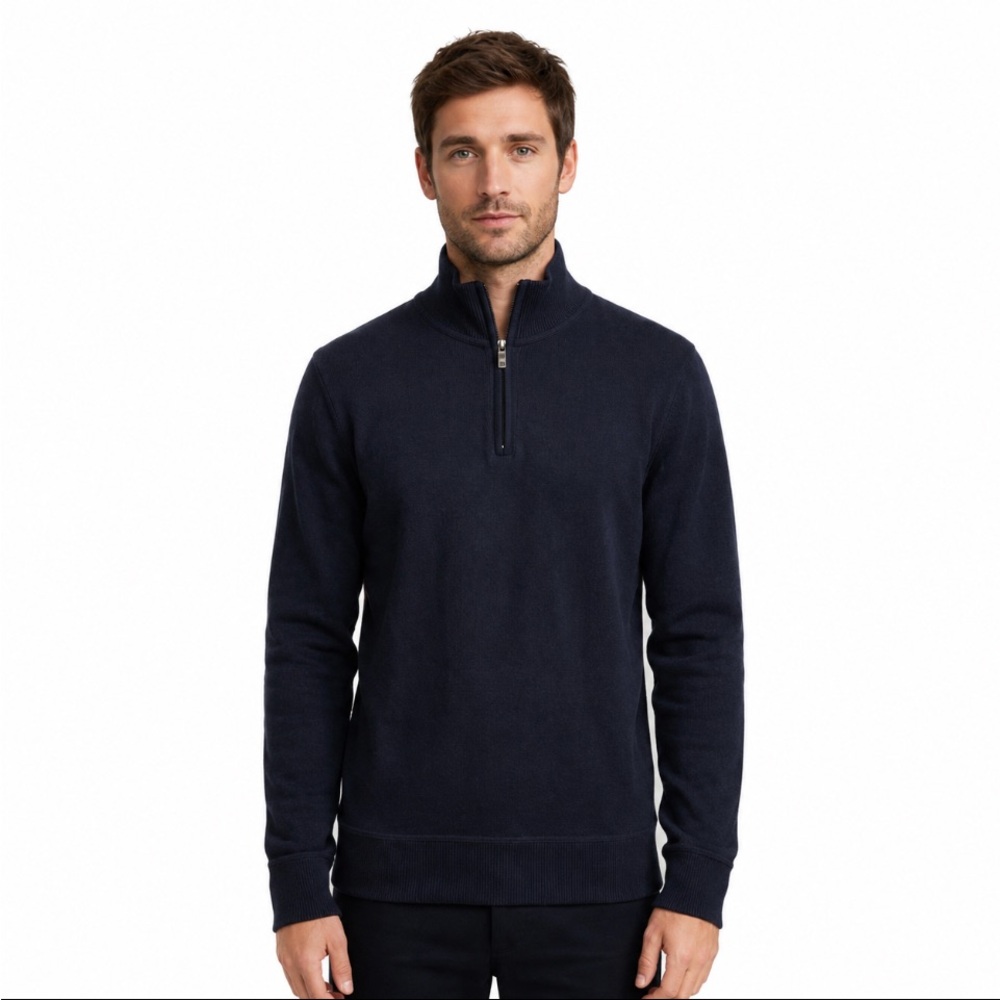 EDDIE BAUER Navy Blue Casual Knit 1/4 Zip Pullover Size: Medium